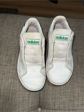 adidas White Kids Sneakers with Green Logo Accents
